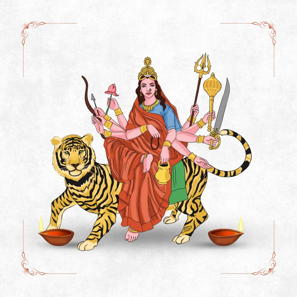 Artistic representation of the Devi Mahatmya manuscript with radiant divine feminine symbolism highlighting the 700 sacred verses of goddess worship.