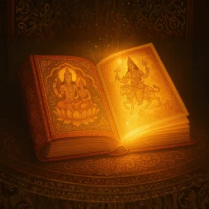 Illustration showing the connection between ancient mythology and modern life, symbolizing how traditional stories continue to shape identity, culture, and meaning today.