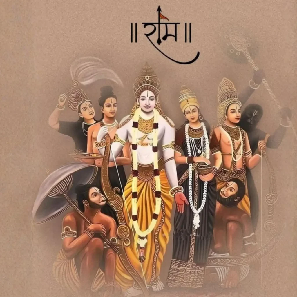 Traditional artistic depiction of Lord Rama holding a bow, symbolizing dharma, ideal kingship, and his role in the Ramayana.